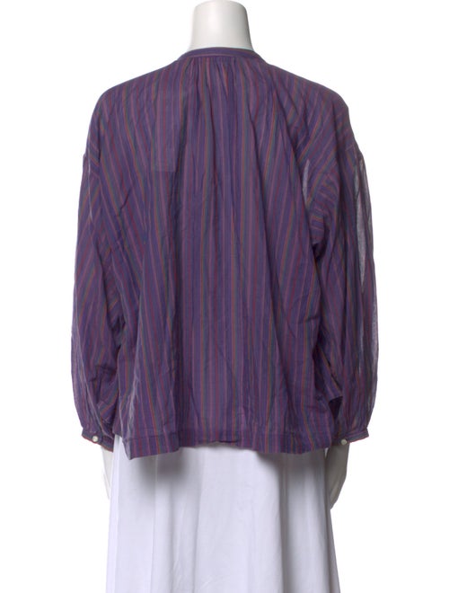 DÔEN Striped Crew Neck Button-Up Top