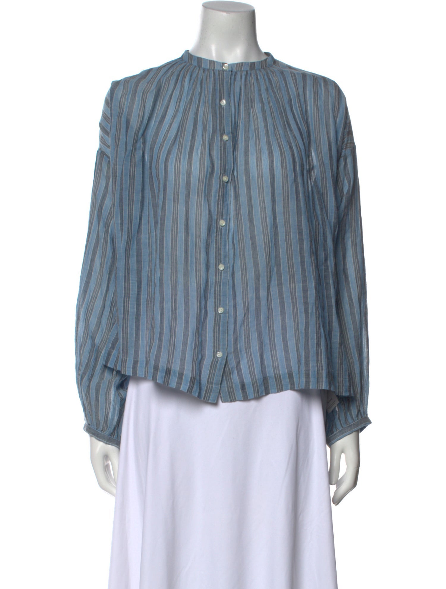 DÔEN Striped Mock Neck Blouse