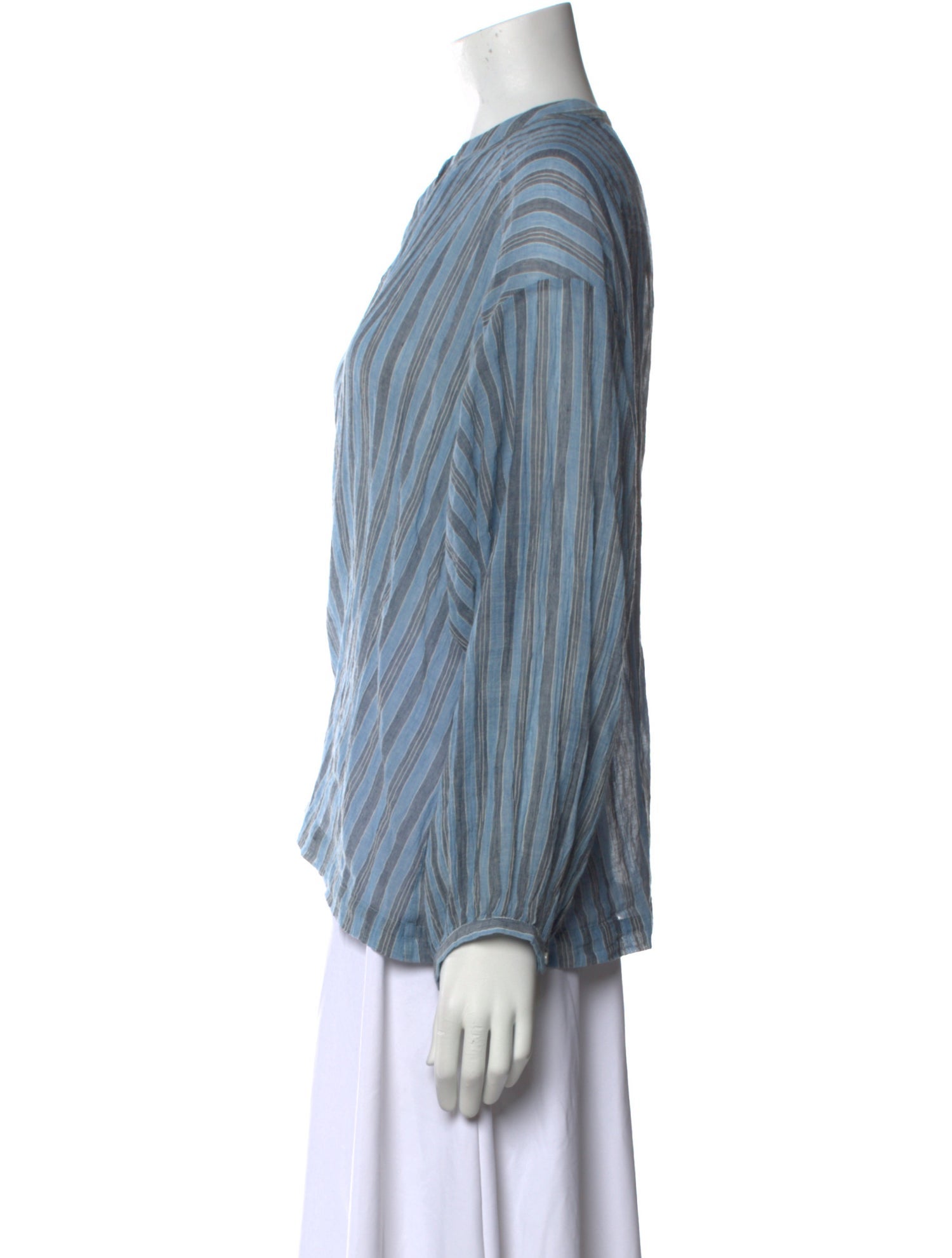 DÔEN Striped Mock Neck Blouse