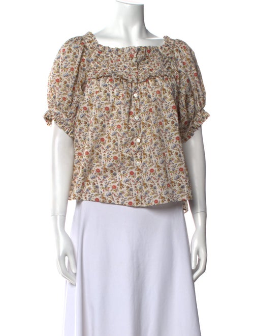 DÔEN Floral Print Square Neckline Crop Top