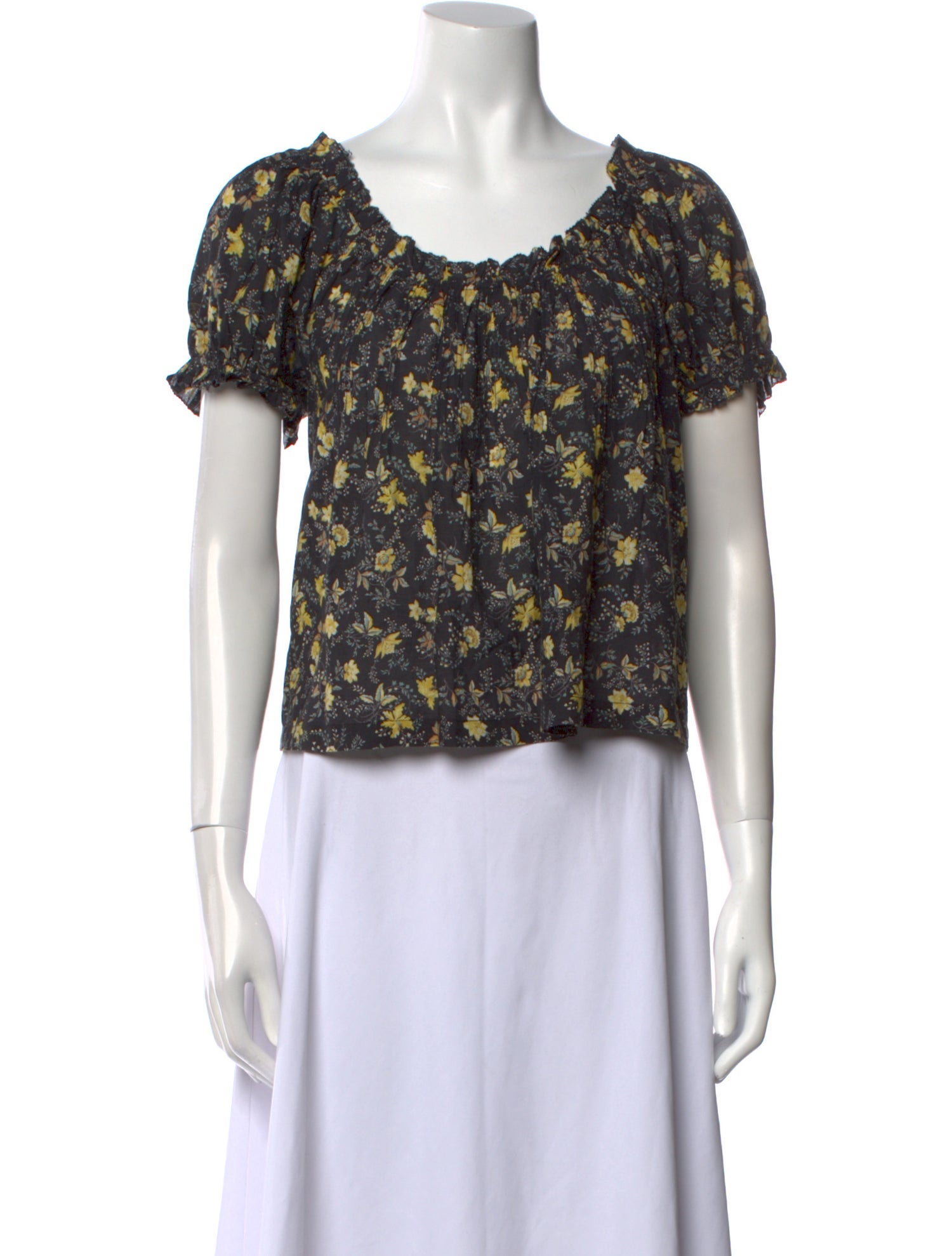 DÔEN Floral Print Scoop Neck Crop Top