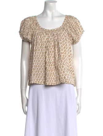 DÔEN Floral Print Scoop Neck Crop Top