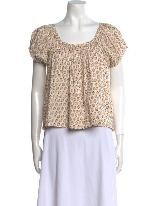 DÔEN Floral Print Scoop Neck Crop Top