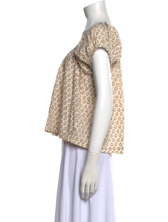 DÔEN Floral Print Scoop Neck Crop Top