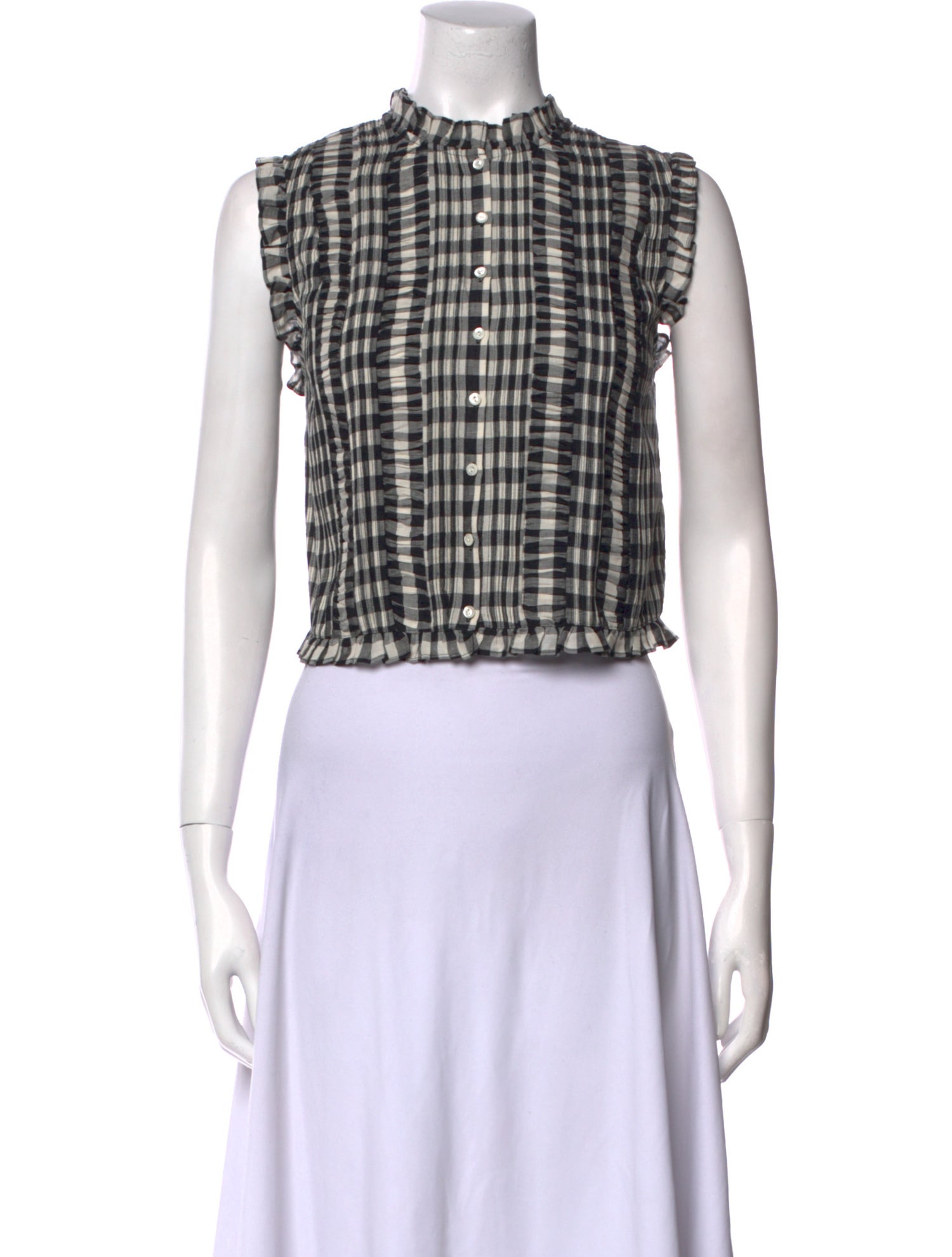 DÔEN Plaid Print Crew Neck Crop Top