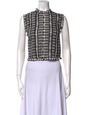 DÔEN Plaid Print Crew Neck Crop Top