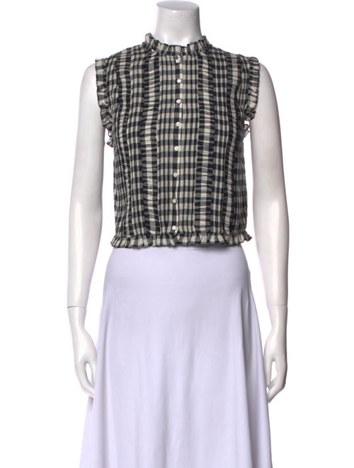 DÔEN Plaid Print Crew Neck Crop Top