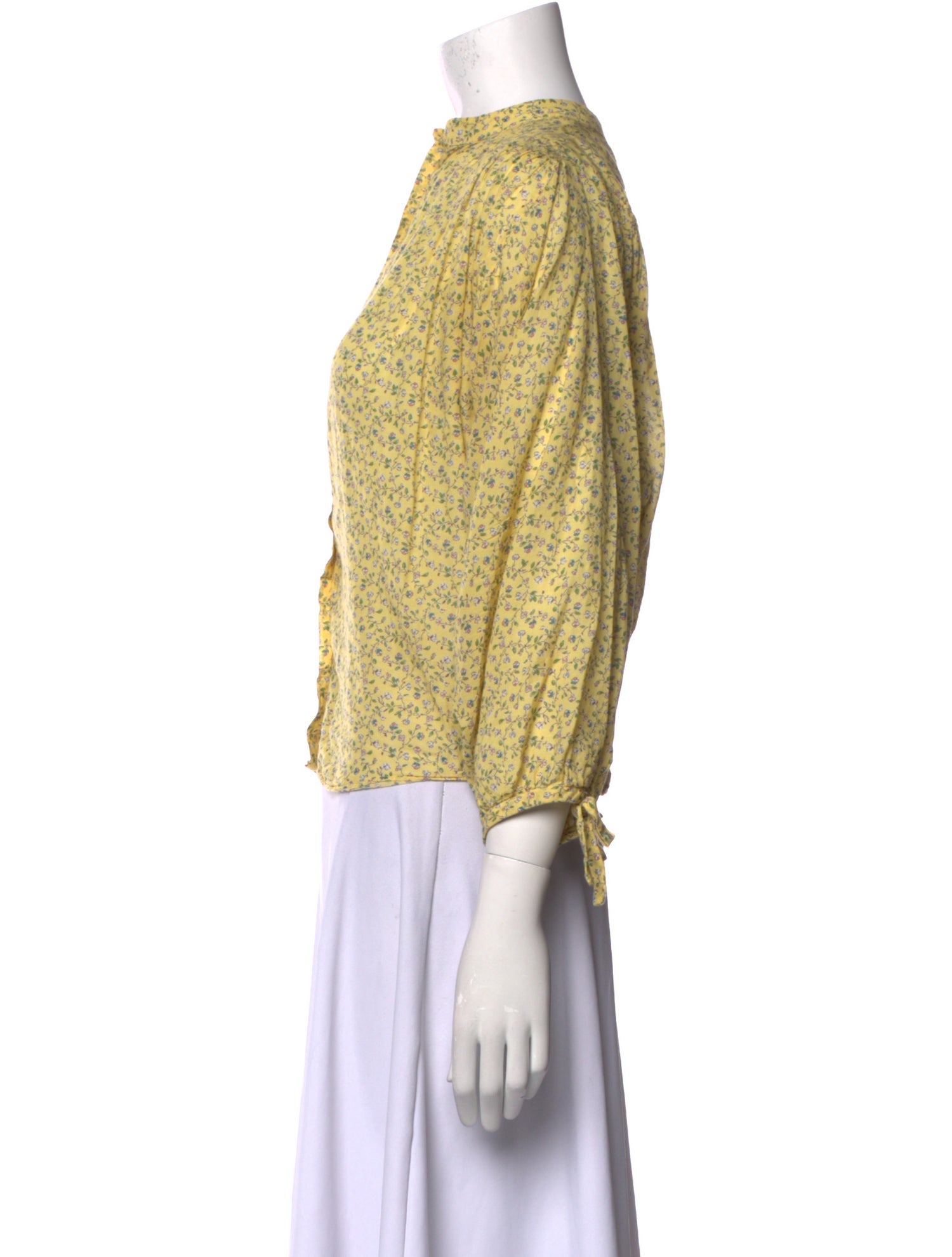 DÔEN Floral Print Mock Neck Button-Up Top