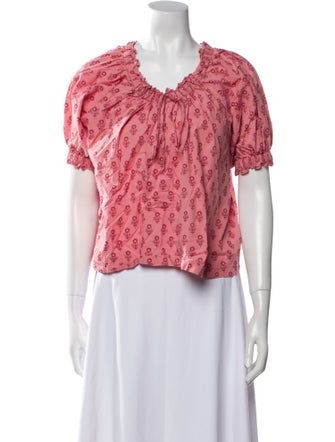 DÔEN Floral Print Scoop Neck Crop Top