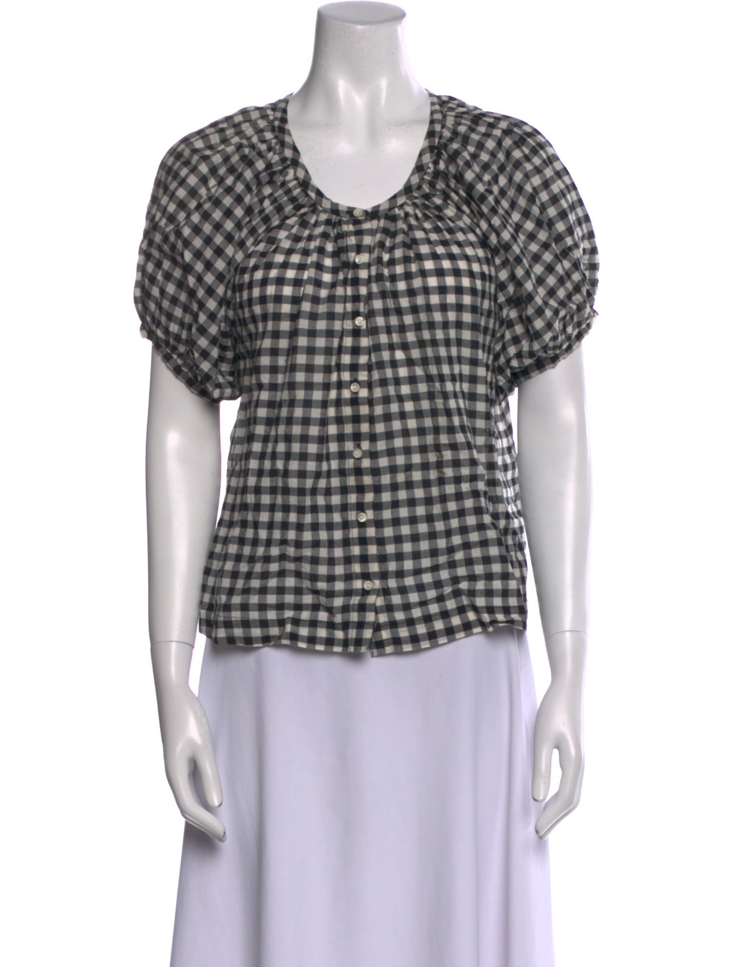 DÔEN Plaid Print Scoop Neck Top