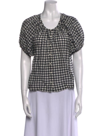 DÔEN Plaid Print Scoop Neck Top