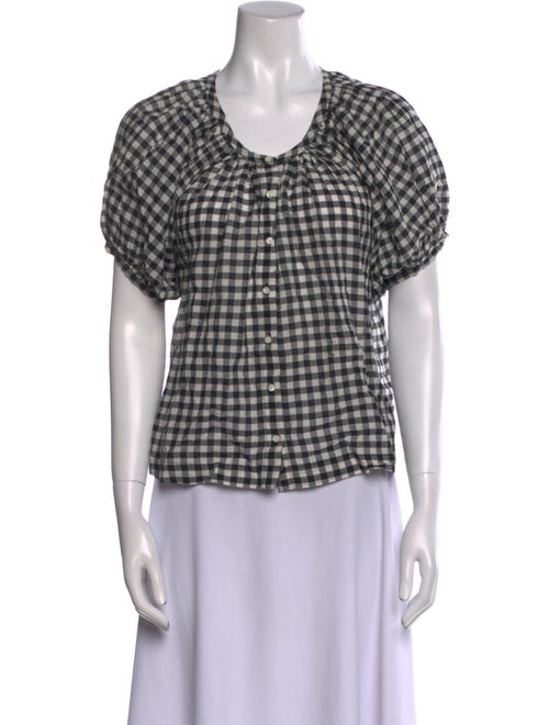 DÔEN Plaid Print Scoop Neck Top