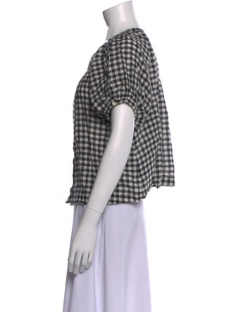 DÔEN Plaid Print Scoop Neck Top