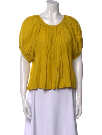 DÔEN Scoop Neck Short Sleeve Blouse