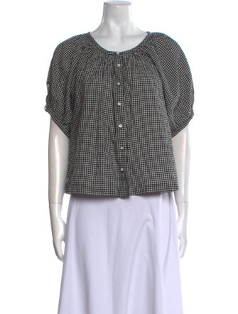 DÔEN Plaid Print Scoop Neck Crop Top