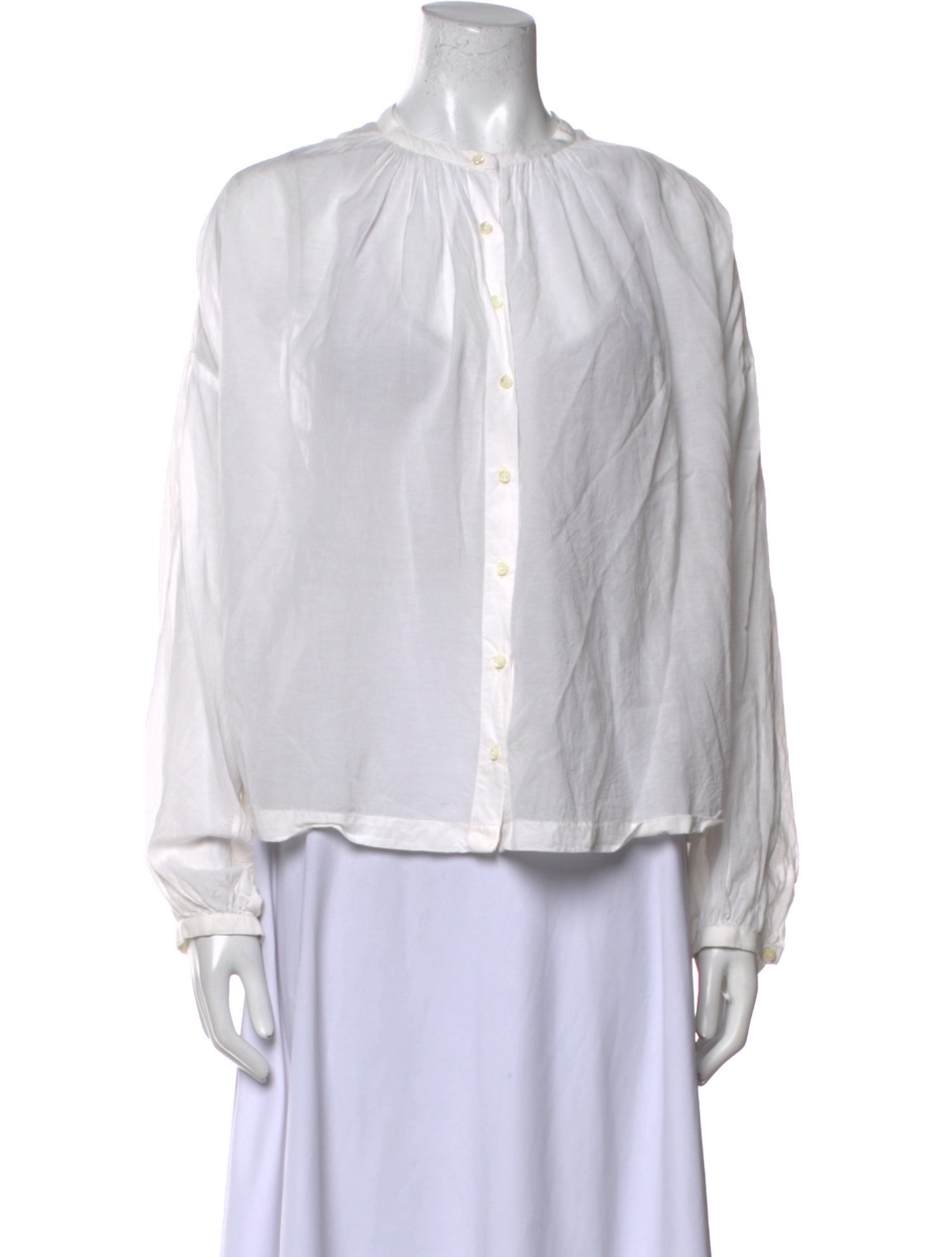 DÔEN Crew Neck Long Sleeve Button-Up Top