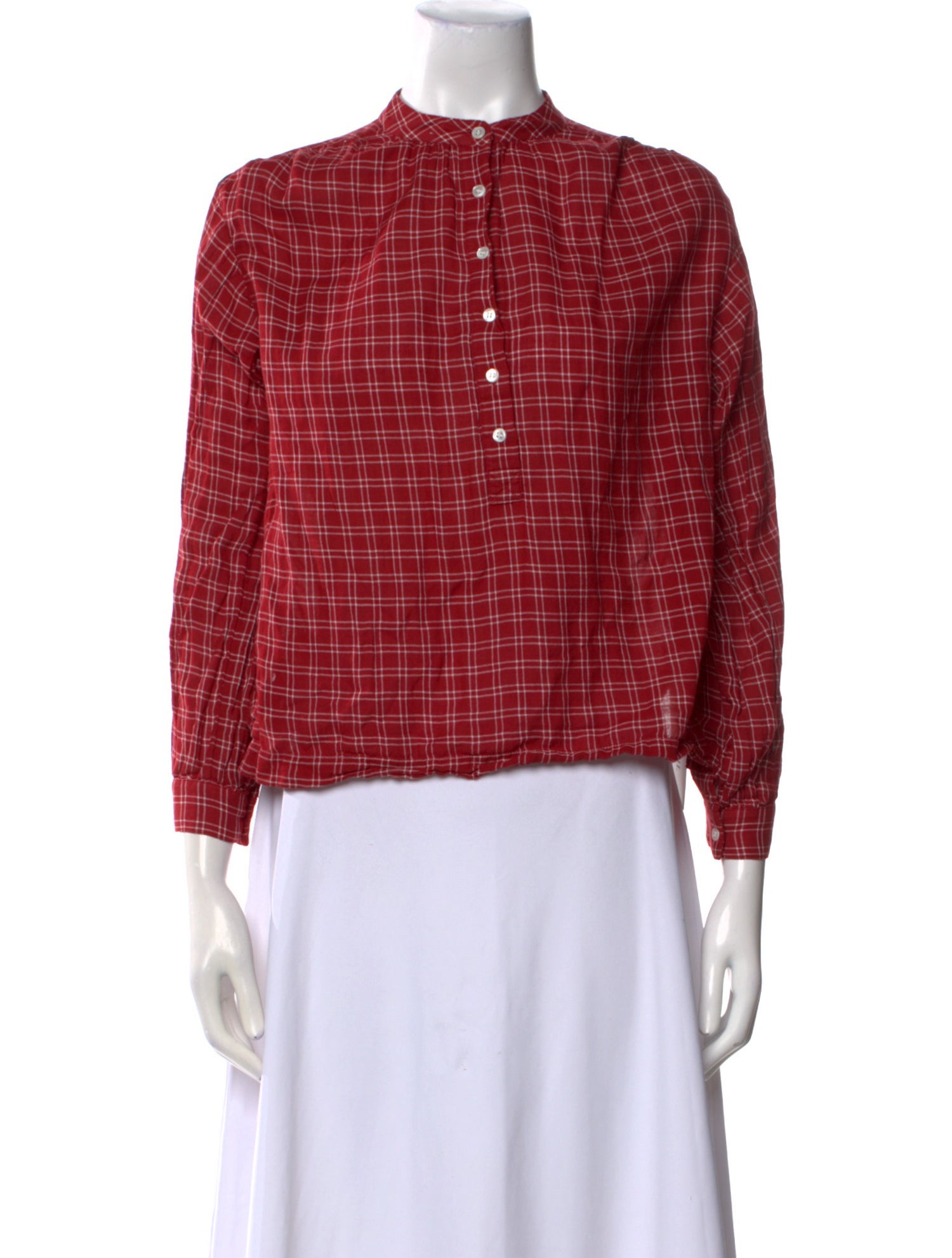 DÔEN Plaid Print Mock Neck Polo