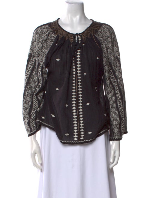 DÔEN Printed Scoop Neck Blouse