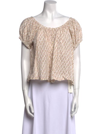 DÔEN Printed Scoop Neck Crop Top