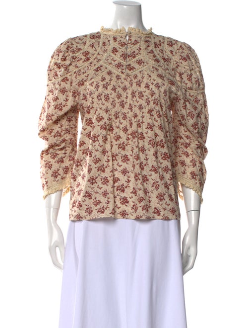 DÔEN Floral Print Mock Neck Blouse