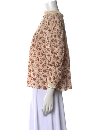 DÔEN Floral Print Mock Neck Blouse