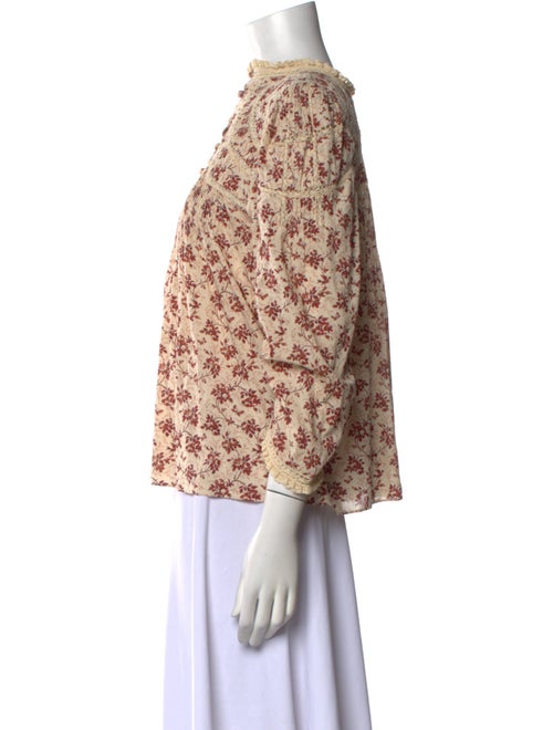 DÔEN Floral Print Mock Neck Blouse