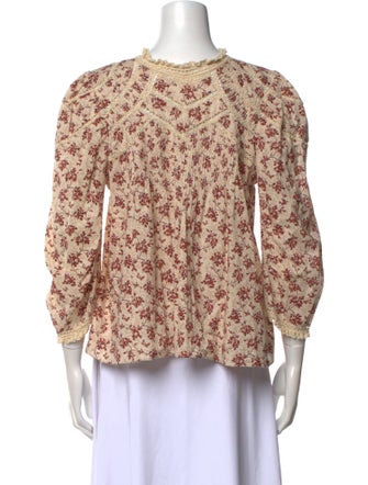DÔEN Floral Print Mock Neck Blouse