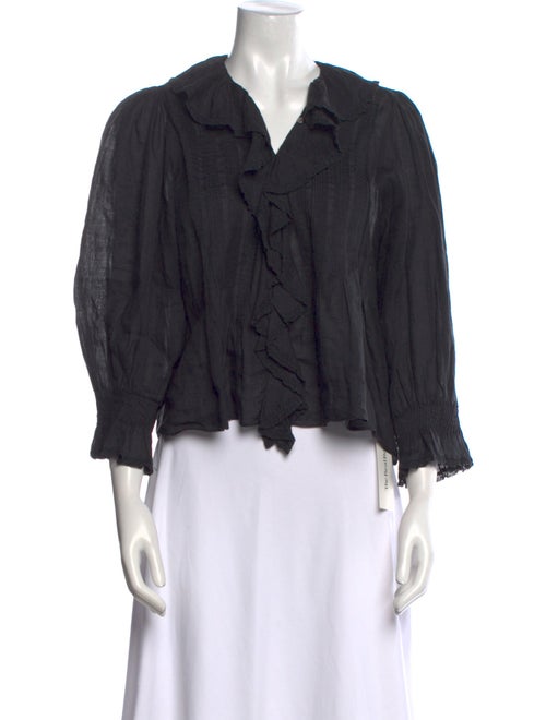 DÔEN V-Neck Three-Quarter Sleeve Blouse