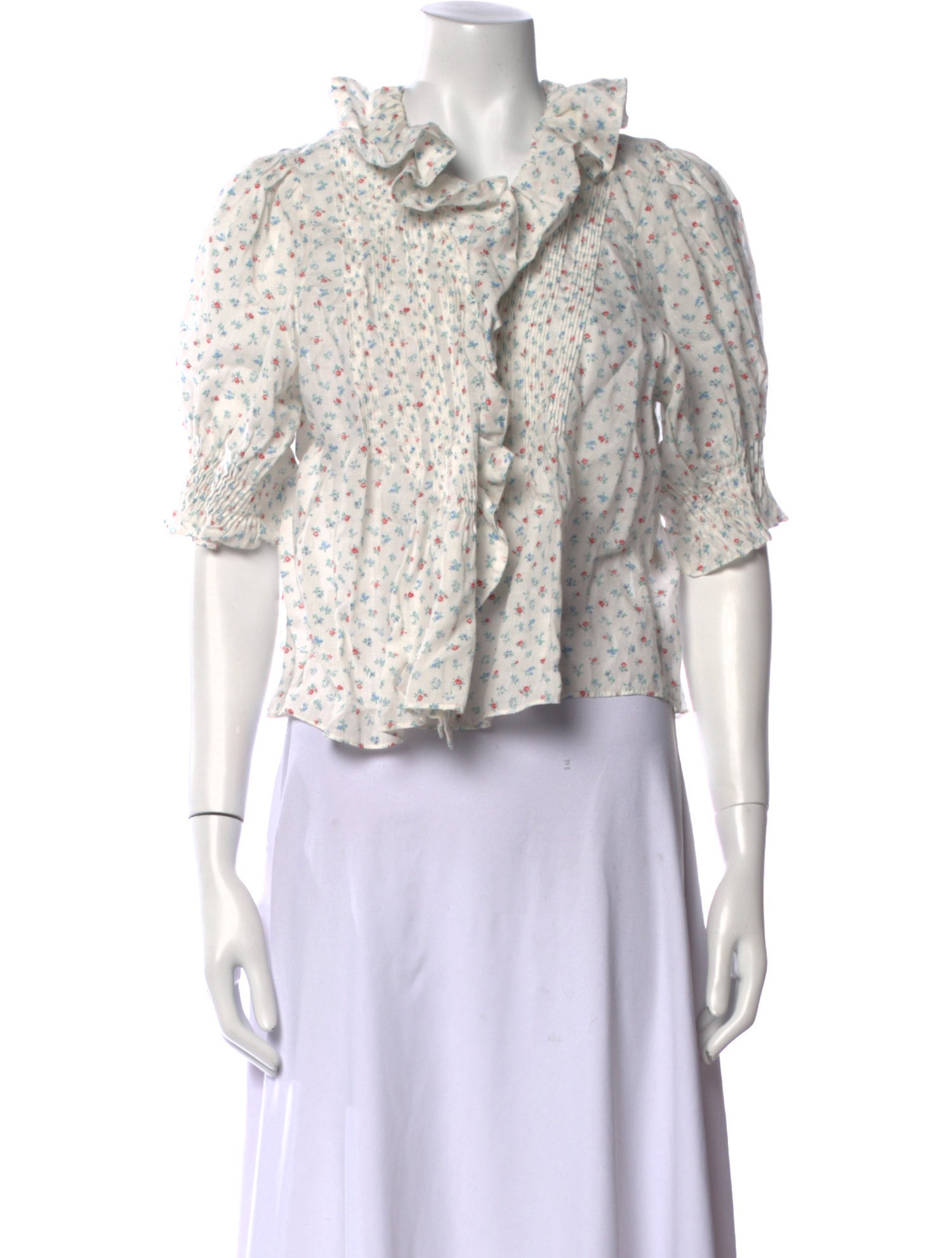 DÔEN Floral Print Mock Neck Crop Top