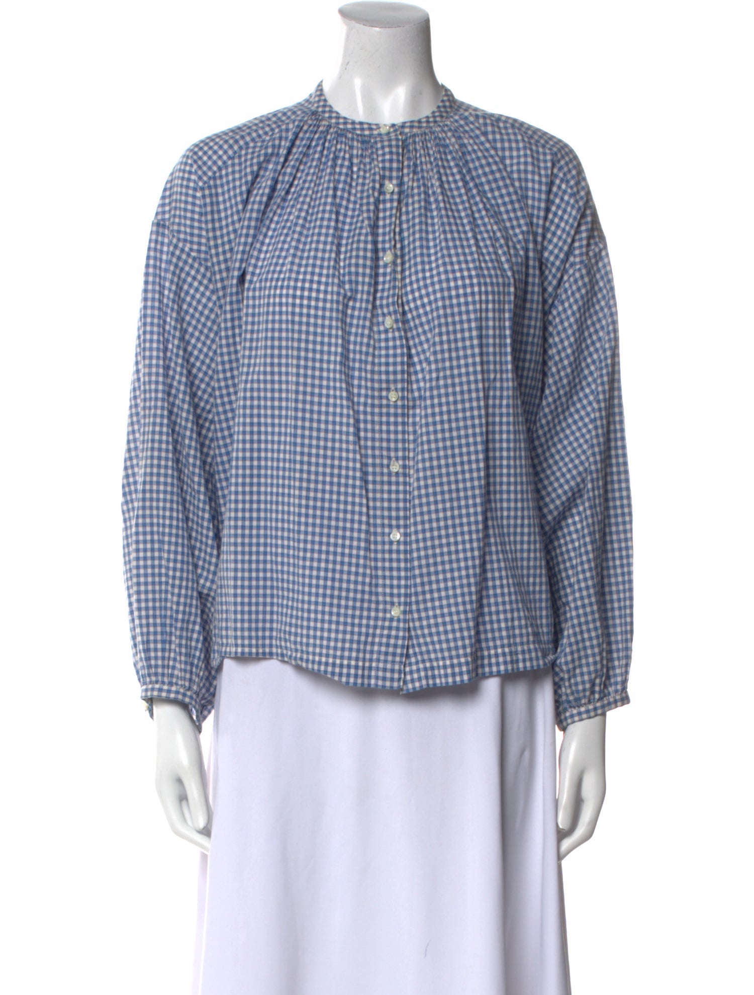 DÔEN Plaid Print Crew Neck Button-Up Top