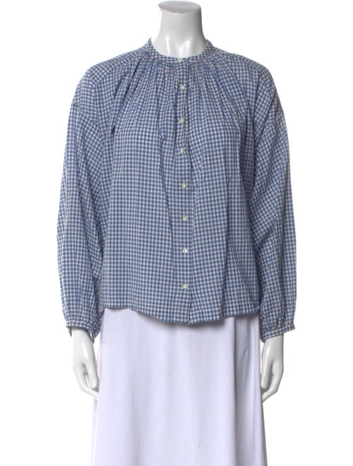 DÔEN Plaid Print Crew Neck Button-Up Top