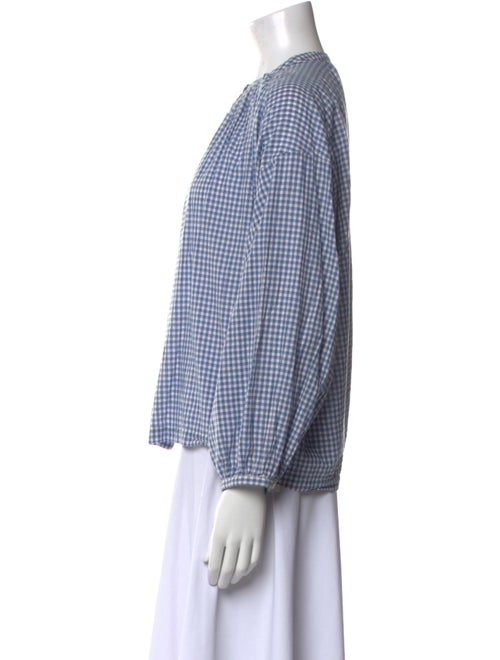 DÔEN Plaid Print Crew Neck Button-Up Top