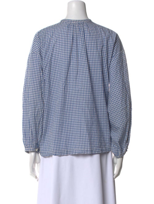 DÔEN Plaid Print Crew Neck Button-Up Top