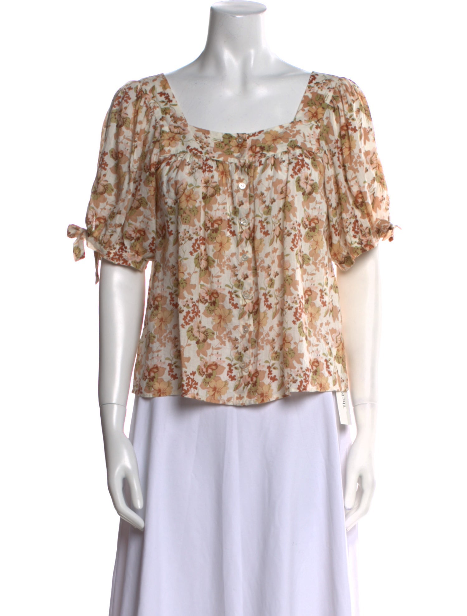 DÔEN Floral Print Square Neckline Blouse
