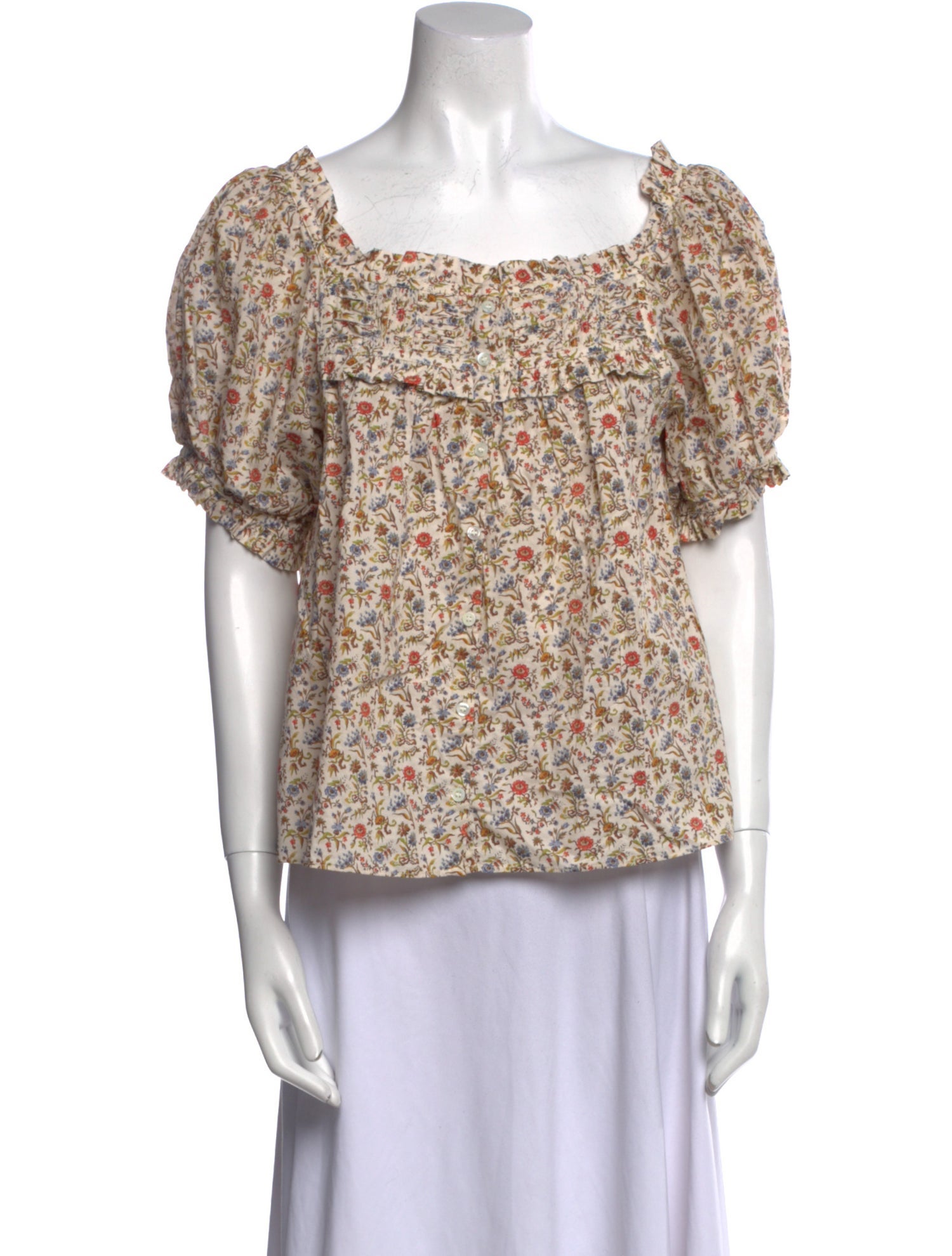 DÔEN Floral Print Square Neckline Blouse