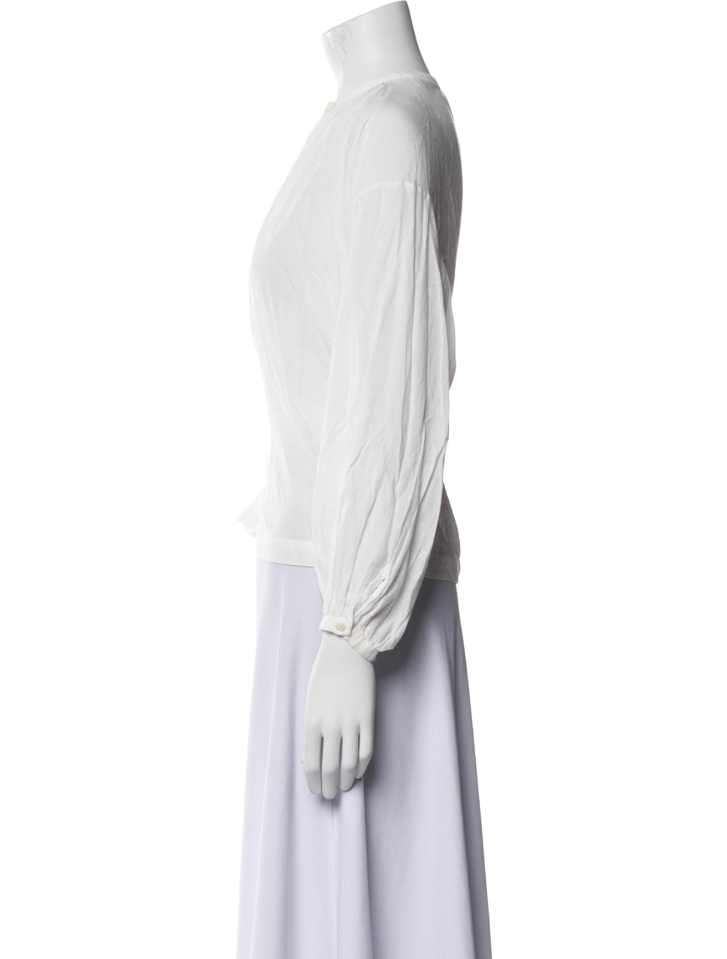 DÔEN Mock Neck Three-Quarter Sleeve Button-Up Top