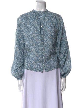 DÔEN Floral Print Mock Neck Button-Up Top