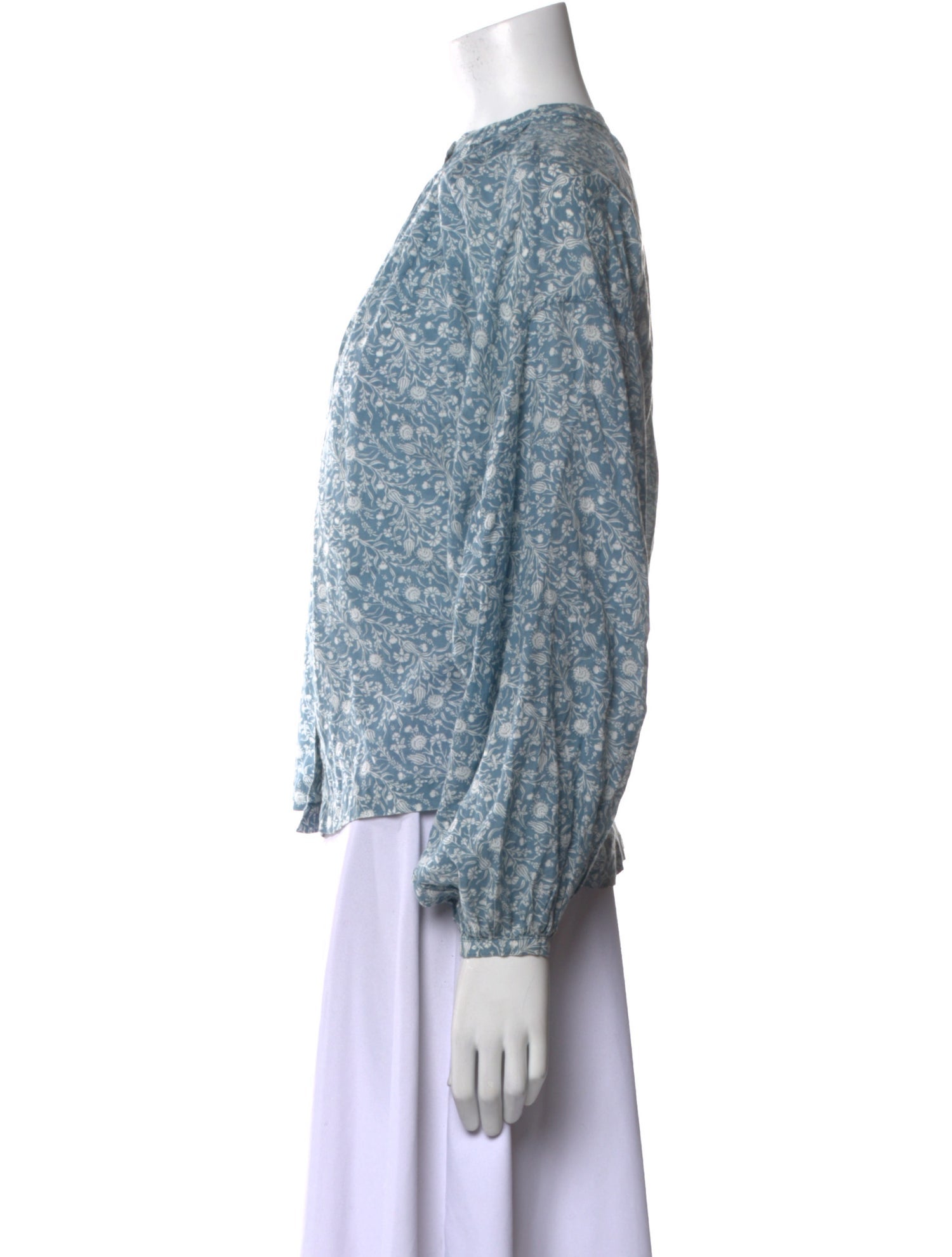 DÔEN Floral Print Mock Neck Button-Up Top