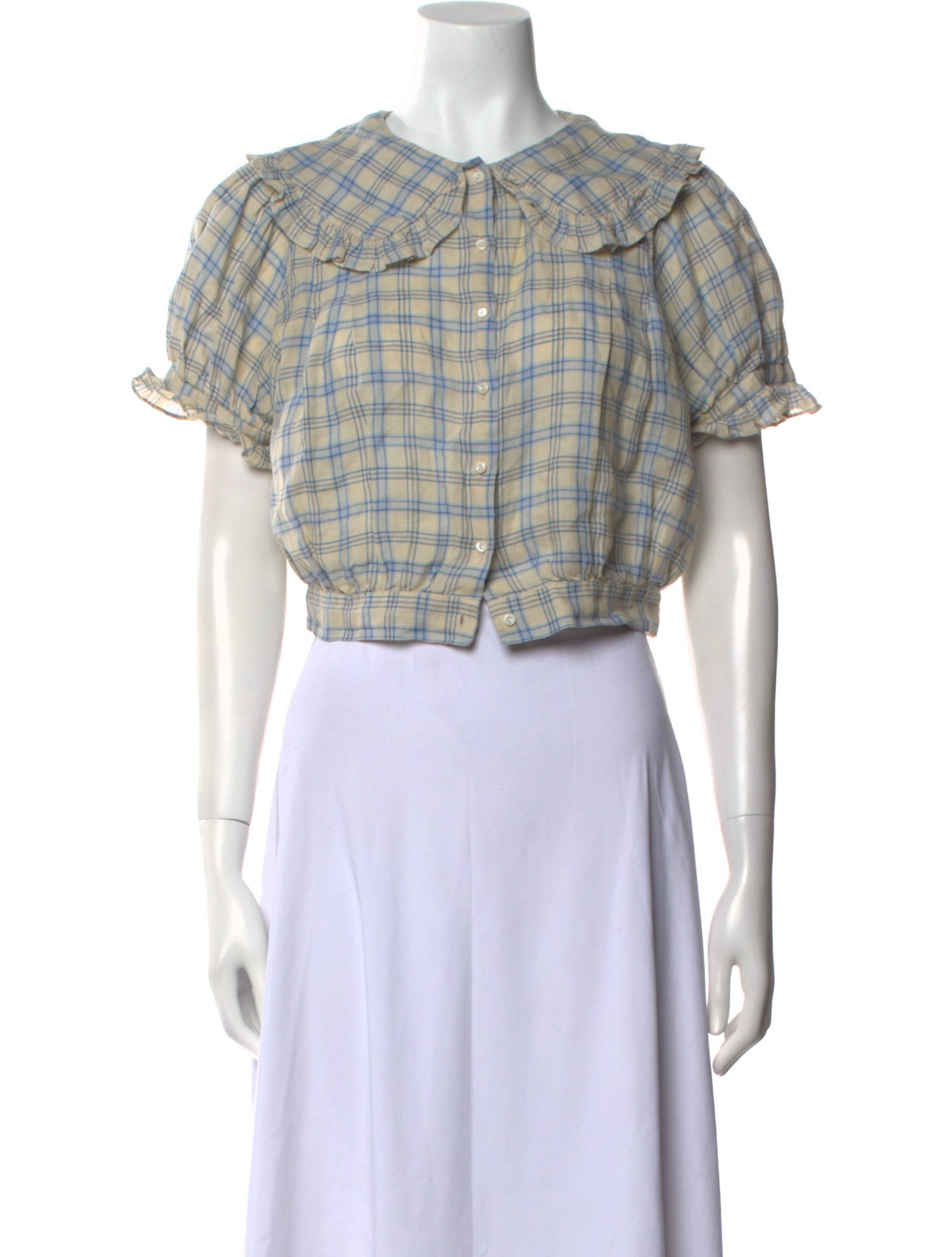 DÔEN Plaid Print Crew Neck Crop Top