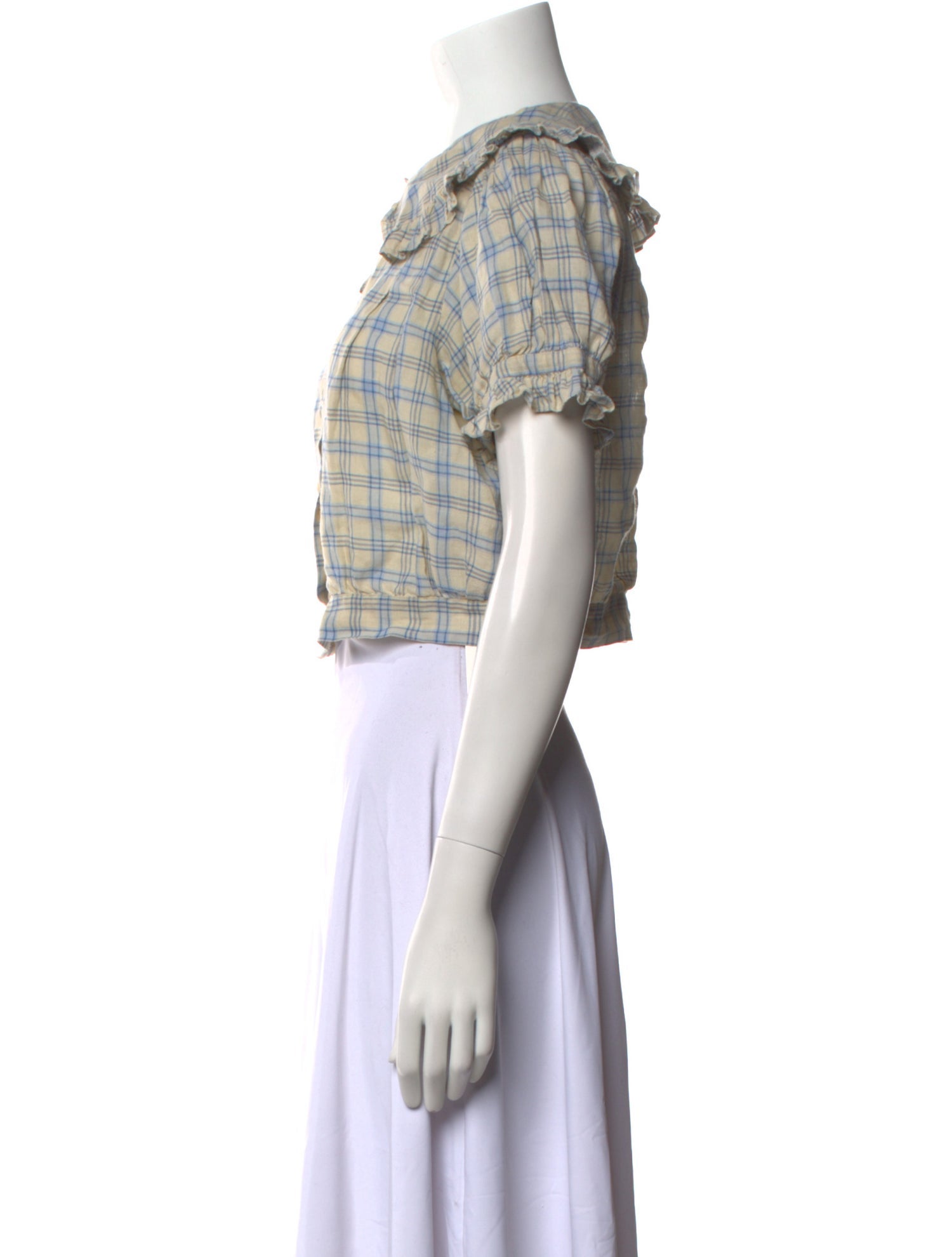 DÔEN Plaid Print Crew Neck Crop Top