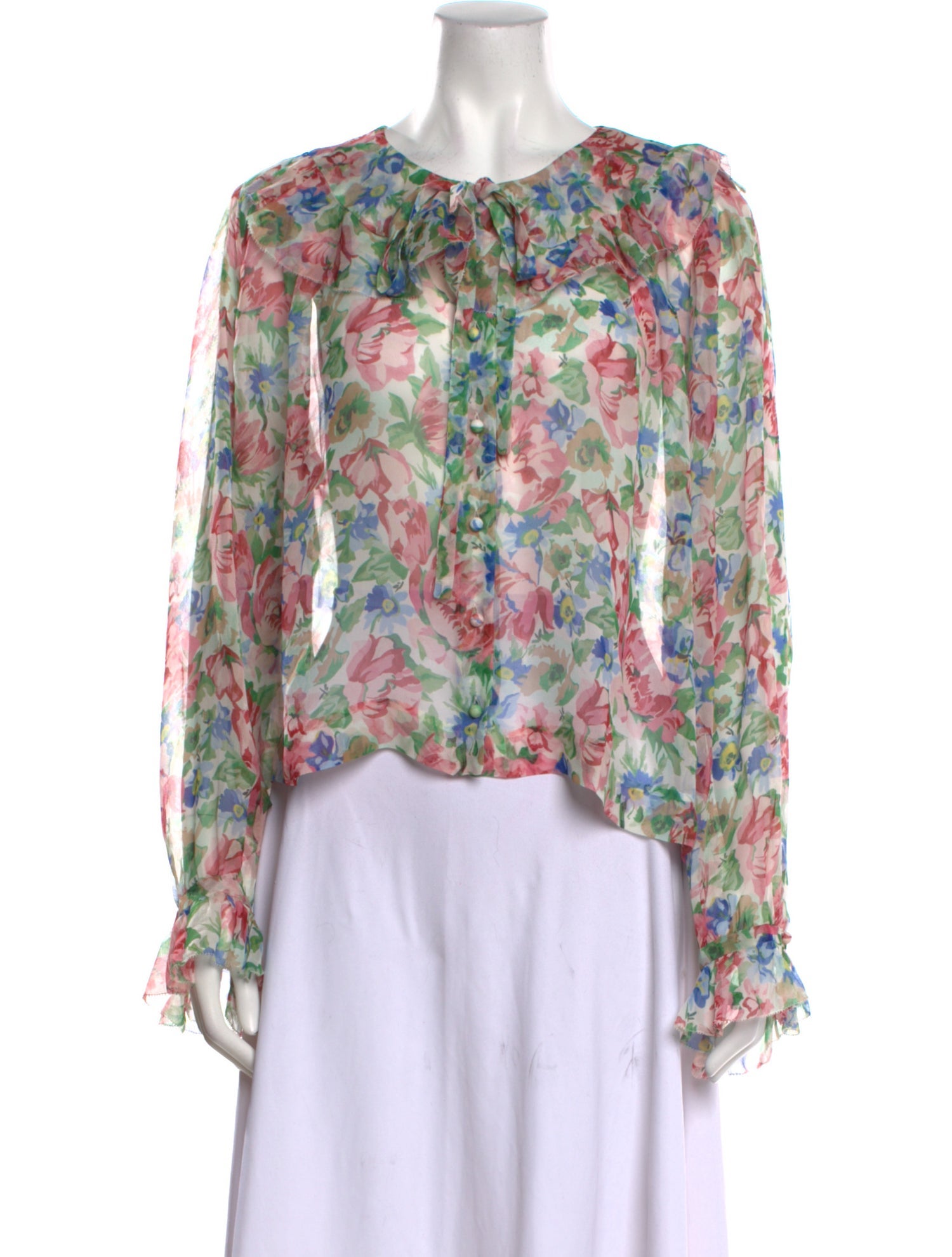 DÔEN Silk Floral Print Blouse