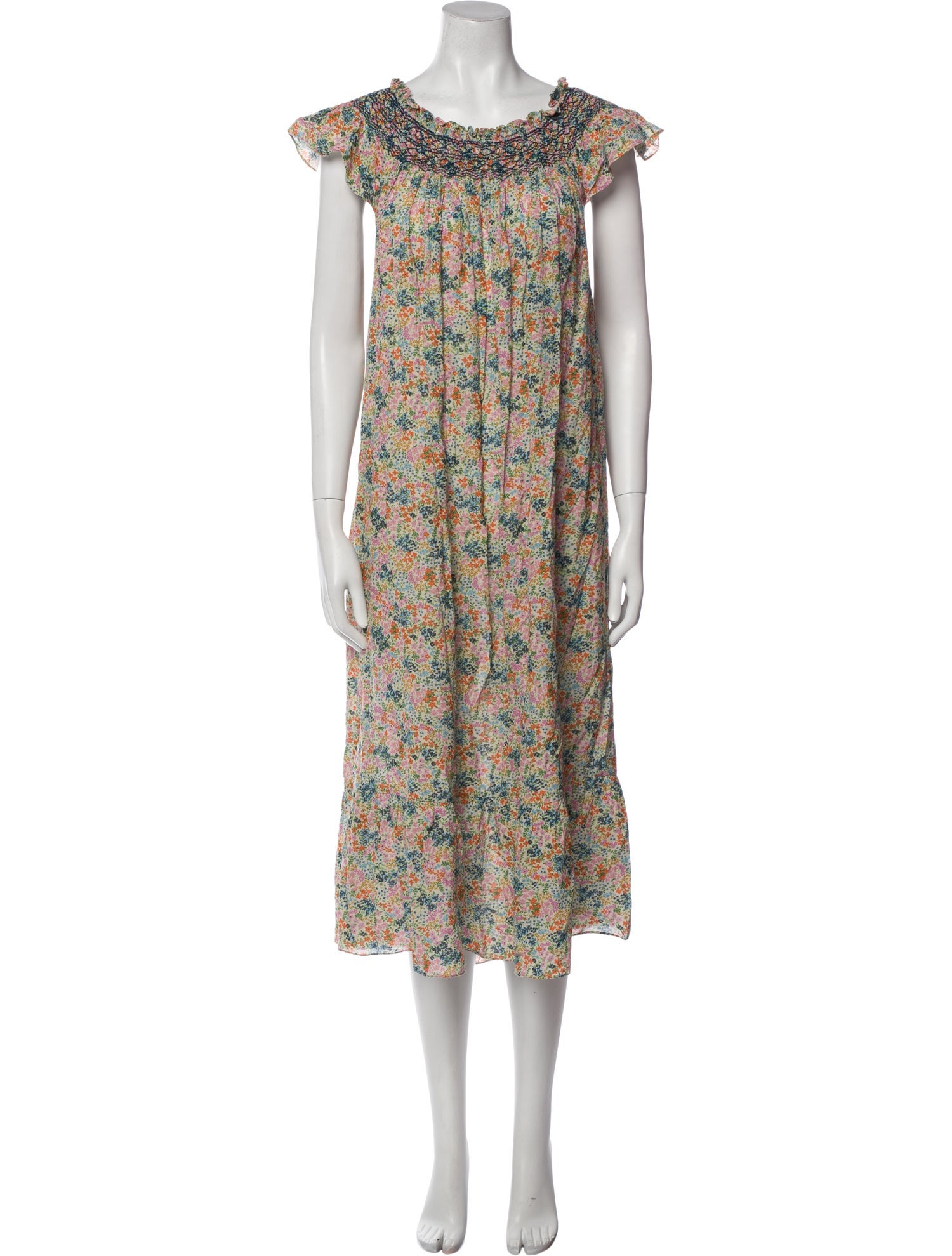 DÔEN Floral Print Midi Length Dress