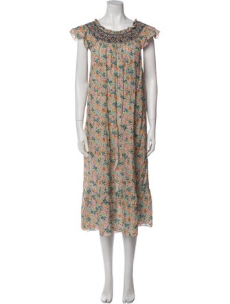 DÔEN Floral Print Midi Length Dress