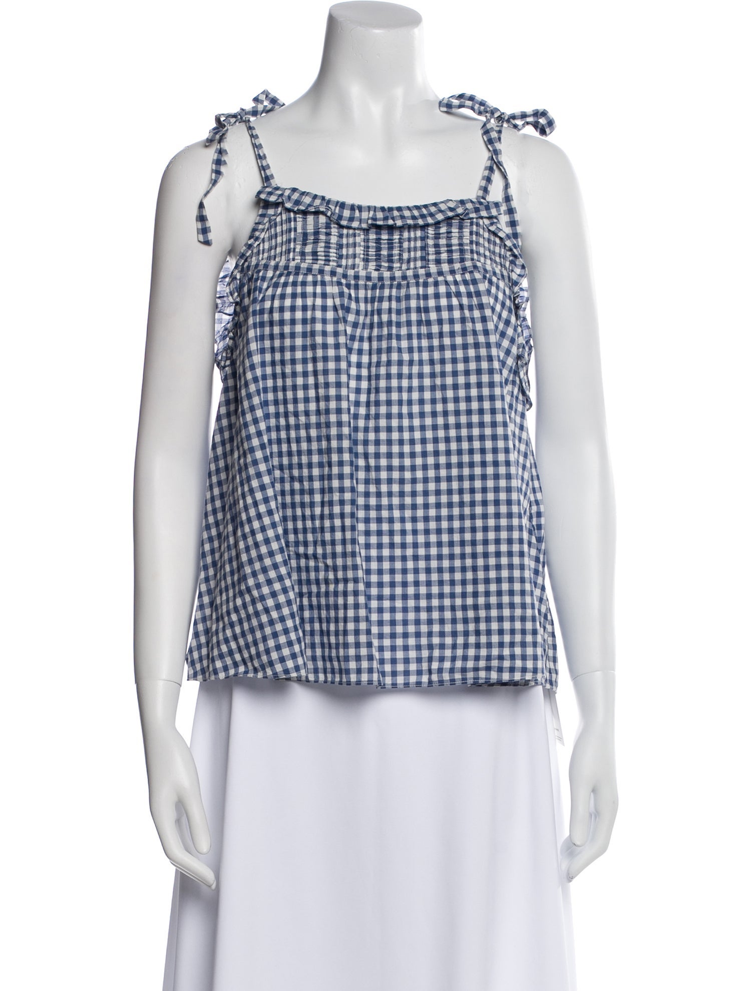 DÔEN Plaid Print Square Neckline Top