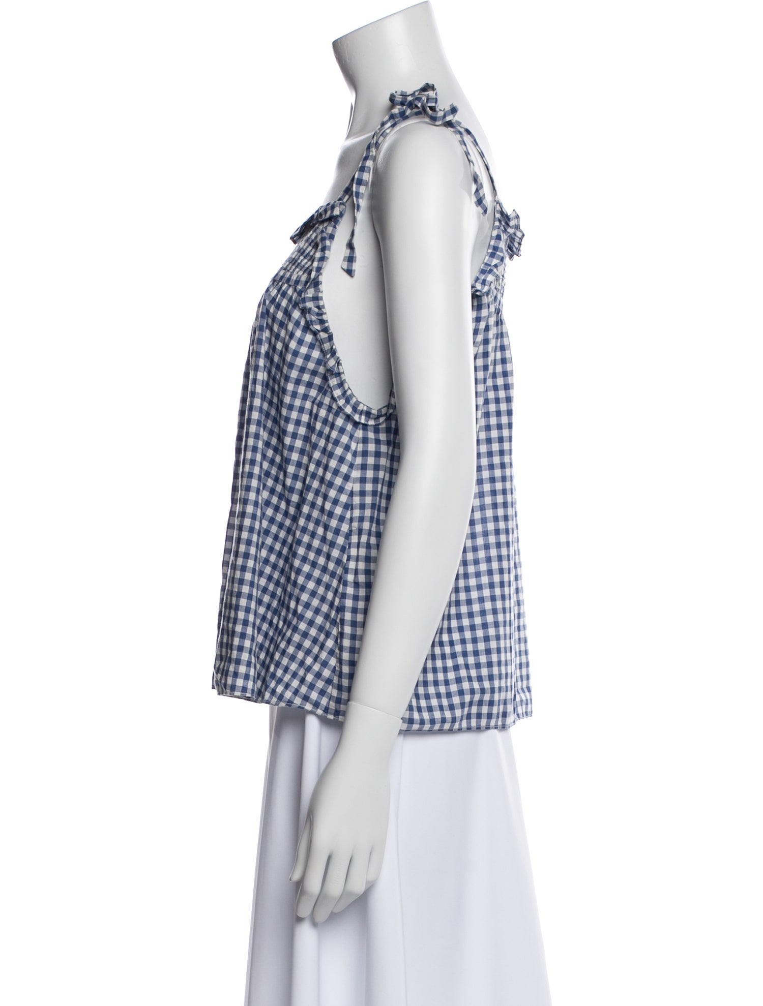 DÔEN Plaid Print Square Neckline Top