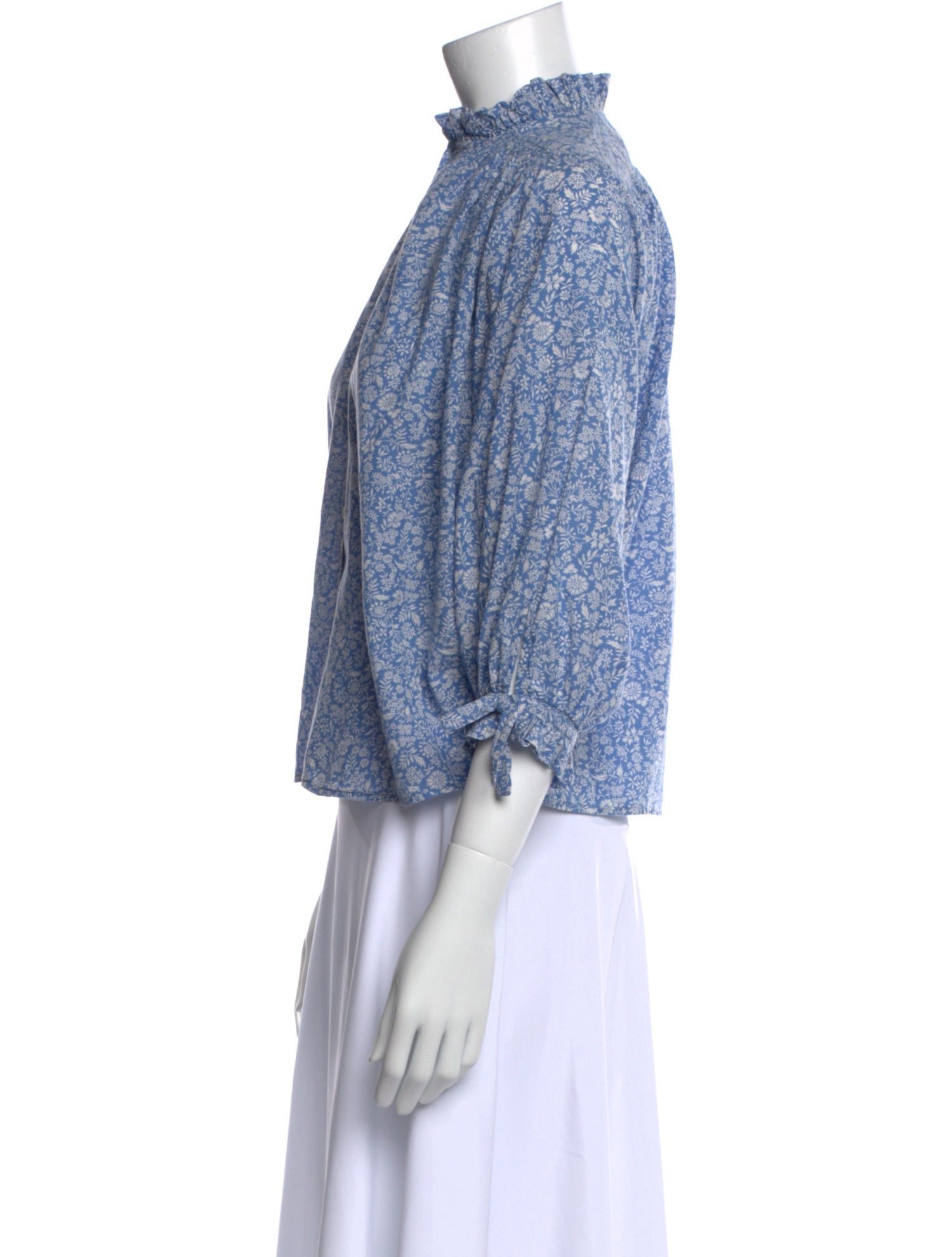 DÔEN Floral Print Mock Neck Button-Up Top