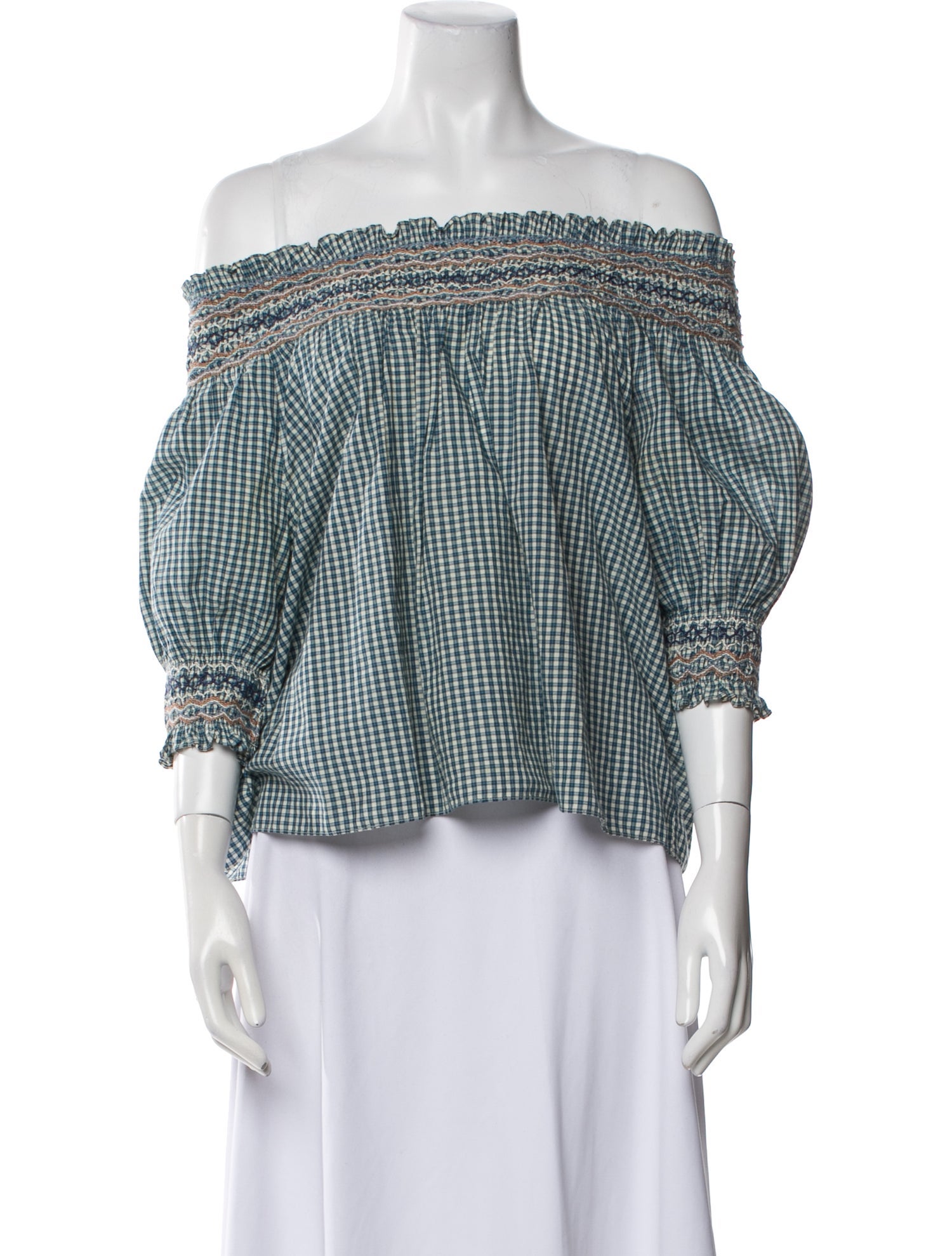 DÔEN Plaid Print Off-The-Shoulder Crop Top