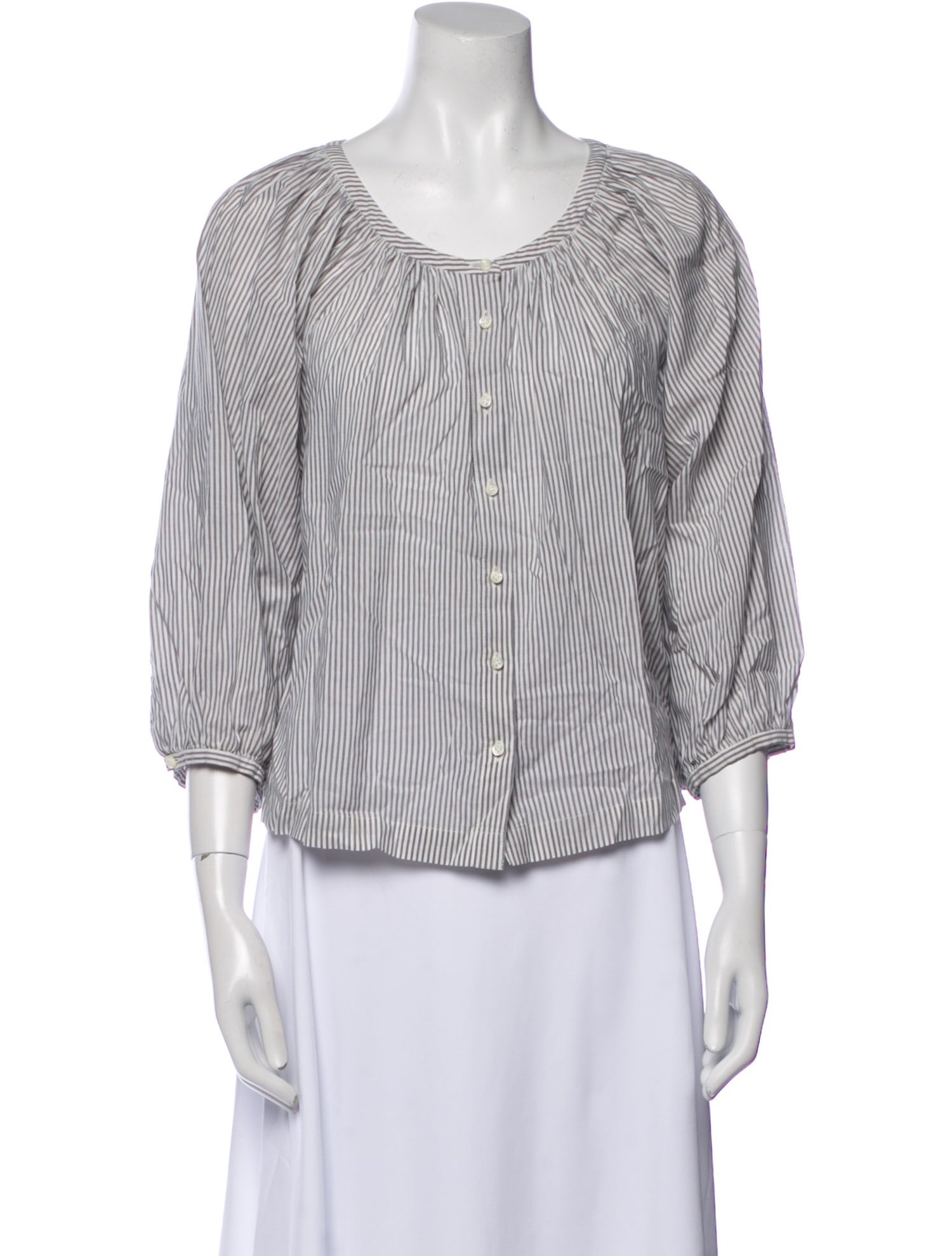 DÔEN Striped Scoop Neck Blouse