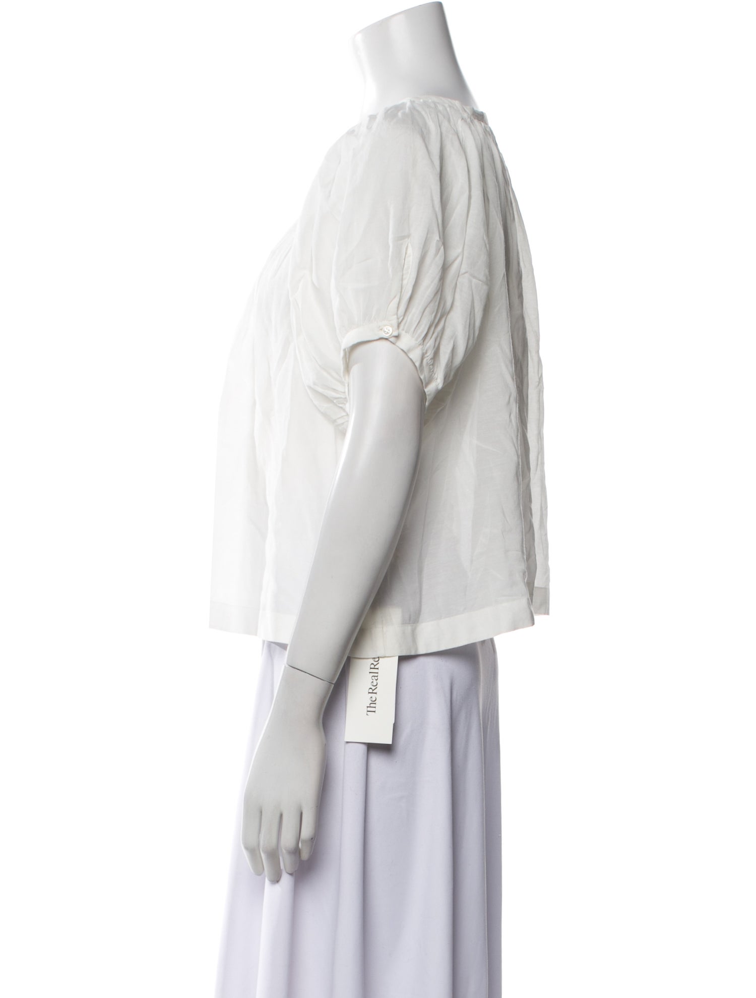 DÔEN Scoop Neck Short Sleeve Button-Up Top