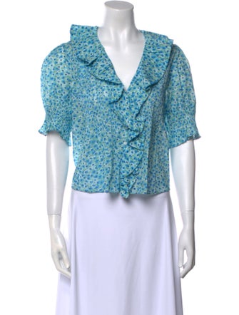 DÔEN Floral Print Short Sleeve Crop Top